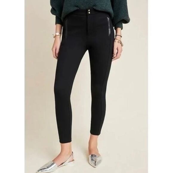 Anthropologie The Essential Slim Pant Black Leather Trim Pocket - Picture 2 of 13